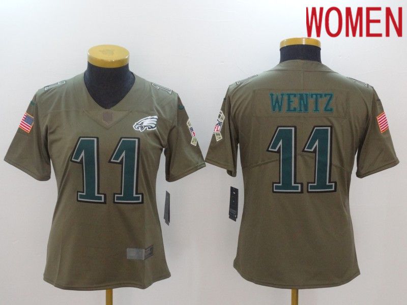 Women Philadelphia Eagles #11 Wentz green Nike Olive Salute To Service Limited NFL Jersey